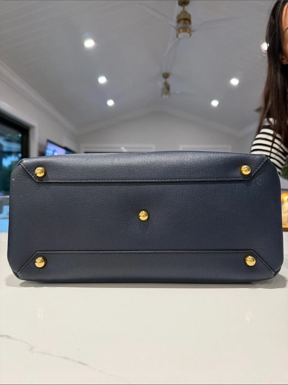 Burberry Navy Pebbled Leather Structured Top-Handle Tote - Picture 7 of 7